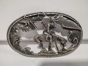 Vintage 1995 Siskiyou Pewter Oval Belt Buckle End Of The Trail Native American - Picture 1 of 8