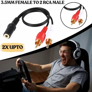 3.5mm Female To 2 RCA Male Aux Gold Plated Stereo Audio Adapter Cable - Picture 1 of 9