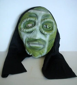 Halloween Gummi Monster Maske mit schwarzer Kapuze gruselig böse gruselig hässlich Erwachsenengröße - Bild 1 von 3
