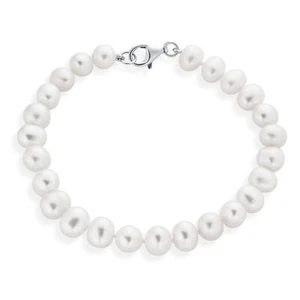 Traditional Bridal Freshwater Pearl Strand Bracelet Sterling Silver 6-7.5 Inch - Picture 1 of 4