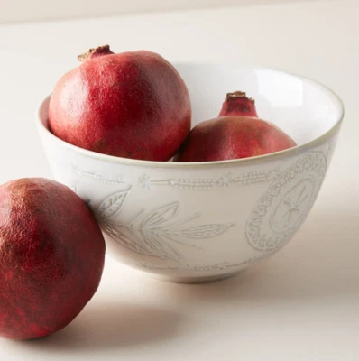 Anthropologie Bowl Cereal Soup Noodle Salad Uret White Monocromatic Medallian - Image 1 of 2