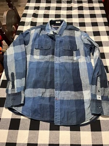 Mens Tommy Hilfiger Long Sleeve Button Shirt Indigo Yarns Size M Nice Colors - Picture 1 of 10