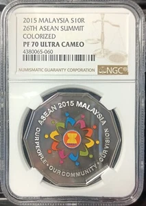 MALAYSIA 2015 S10R 26TH ASEAN SUMMIT COLORIZED NGC PF70 ULTRA CAMEO. - Picture 1 of 4