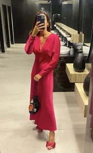 NWT_ZARA WOMAN SS24 SATIN EFFECT MIDI DRESS Raspberry | 2298/067_XS-L - Picture 1 of 9