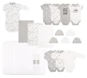 Soft Gray Favorite 23 Piece Newborn Baby 100% Cotton Unisex Layette Gift Set - Picture 1 of 8