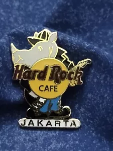 Hard Rock Cafe Jakarta Rhino Playing Guitar Brooch Clasp Pin Leather Jacket - Picture 1 of 3