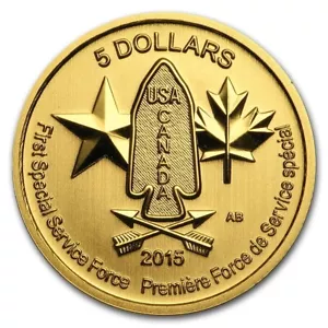 2015 CANADA GOLD  1/10 OZ PURE 999 $5 FIRST SPECIAL SERVICE FORCE COIN - Picture 1 of 8