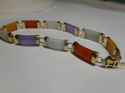Pulsera 14k Multicolor Natural Tratada Jadeíta Piedras Preciosas 7 3/4 pulgadas Foto 1 de 4