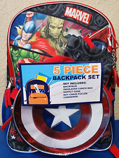Marvel Captain America Avengers 5-Piece Backpack Set Insulated Lunch Bag NEW