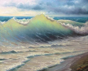 197- 16"x 20" GALLERY WRAP CANVAS ARCHIVAL PRINT SEASCAPE Surf Shore STORM SEA  - Picture 1 of 4