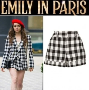 sz 8 NWT VERONICA BEARD SHORTS Carito Black White Checked Cuffed Womens Paris - Picture 1 of 12
