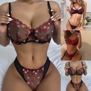 Women's Floral Mesh Lingerie Bra Set See-through Underwear Babydoll Nightwear US - Picture 1 of 27