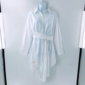 Miss Circle Boyfriend Shirt Dress White Cotton Blend Stretch Poplin Mini Sz S - Picture 1 of 16