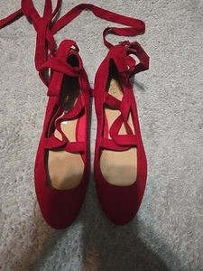 Brash Ballet Flat Tie Up Ankles Shoes RED VELVET Size 12w Euc - Picture 1 of 3