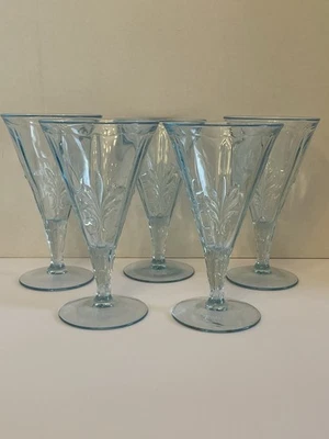 Винтажный MCM Fostoria барокко синий стеклянный воды/вина кубок ар-деко набор из 5 - Изображение 1 из 4