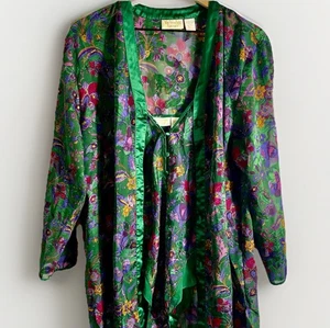 Vintage Victoria’s Secret Gold Label Robe And Snap Crotch Lingerie Set M/L Green - Picture 1 of 14