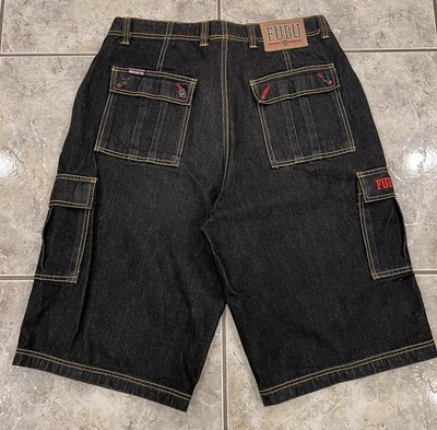 VTG Y2K Mens 36 Fubu Denim Cargo Carpenter Shorts Jorts 14" Hip Hop Baggy Skater - Image 1 of 4