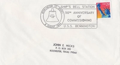 USS Bennington, Ship's Bell Sta. 50th Anniversary Zayix Stamps 0325M0369 - Image 1 of 2