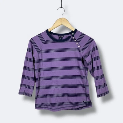 Camisa Henley feminina Y2K American Eagle Outfitters L/s listrada azul roxa - Imagem 1 de 4