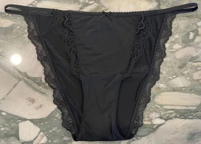 NEW Victoria Secret Dream Angels Lace Trim Mini String Bikini - Black - XXL - Image 1 of 3