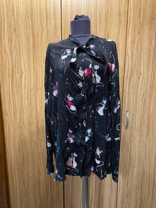 BOUTIQUE MOSCHINO BLACK MUSICAL KITTY VISCOSE BUTTONED SHIRT-UK 16 - Picture 1 of 12