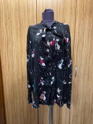 CAMISA BOUTIQUE MOSCHINO NEGRA MUSICAL GATITO VISCOSA ABOTONADA-UK 16 Foto 1 de 4