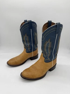 RARO Tony Lama Negro Etiqueta Azul Amarillo Botas Western Para Hombre 10D Punta Redonda Vaquero Foto 1 de 4