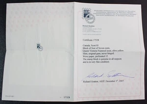 CKStamps: Canada Stamps Collection Scott#81 Block Mint NH OG Cert CV$1200 - Bild 1 von 4