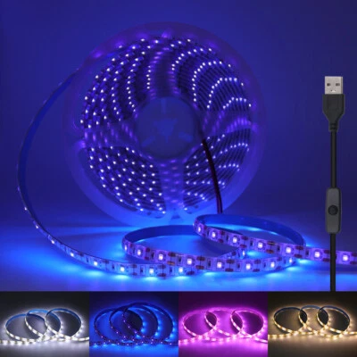 TV Backlight LED Strip Lights USB 60LEDs/m Tape Rope Bedroom Kitchen Lighting 5V - Image 1 of 4