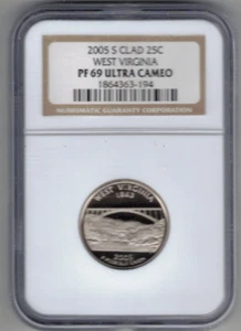 2005 S CLAD WASHINGTON QUATER ~ WEST VIRGINIA ~ NGC Cert. PF 69 Ultra Cameo - Picture 1 of 2