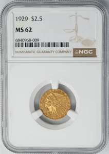 1929 $2 1/2 Gold Indian $2.5 MS62 NGC 949960-9 - Imagen 1 de 4