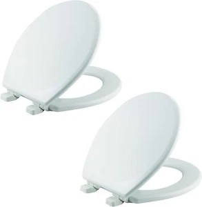 2pcs Slow Close Toilet Seat,Non Slip Heavy Duty Wood,Easy Install, Round, White - Picture 1 of 7