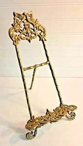 Vintage Ornate Solid Brass Easel Gold Metal Book Stand 14"H Love Birds Doves - Picture 1 of 17