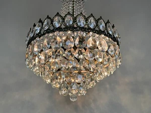 Antique Vintage Crystal & Brass Chandelier Fixtures Ceiling Lamp Lighting 1950's - Picture 1 of 11
