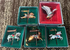 Christmas Ornaments Lot Of 5 Enesco Carousel Vintage 1983, 85, 86, 2-1987, Goose - Picture 1 of 11