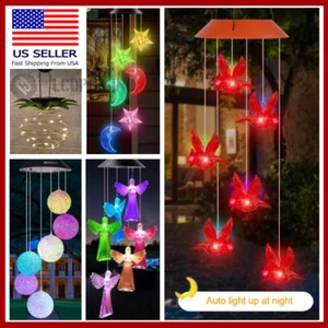 Solar Wind Chimes Lights LED Birds Color Changing Hanging Lamp Garden Home Ball - Picture 1 of 43