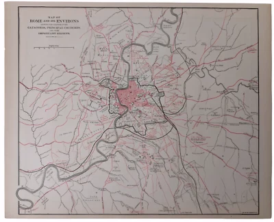 Mapa de iglesias catacumbas de carreteras de Roma 1893 Atlas de la Feria Mundial de Colombia ~11,5x14" Foto 1 de 2