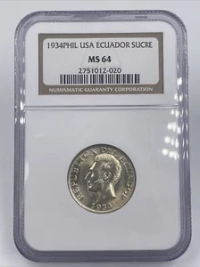1934 Phil USA Ecuador Sucre NGC MS 64 - Picture 1 of 4