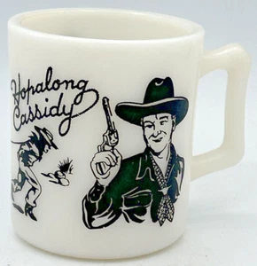 Vintage 1950s BLACK Hopalong Cassidy Childs Milk Mug Cup Hazel Atlas White Glass - Picture 1 of 5