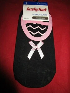 1 Pair Kushyfoot Womens Cotton Mary Jane Slipper Socks Non-Slip Black Pink - Picture 1 of 5