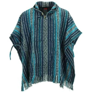 Poncho Hooded Cotton Woven Unisex Adults Warm Cold Dip Robe Blue - Picture 1 of 8
