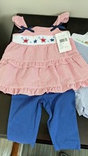12 mo PATRIOTIC STARS GIRLS OUTFIT * SEERSUCKER * TWINS Matching Boy * July 4th