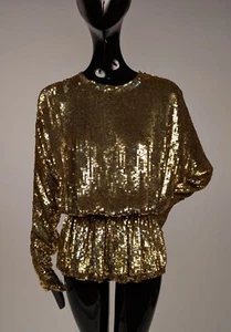 RUNWAY EARLY 1980’S OSCAR DE LA RENTA METALLIC GOLD SEQUIN TOP - Picture 1 of 10
