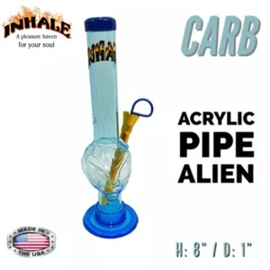 INHALE® 1X8" ALIEN SHAPE ACRYLIC HOOKAH WATER PIPE WITH A CARB MADE IN THE USA - Picture 1 of 3