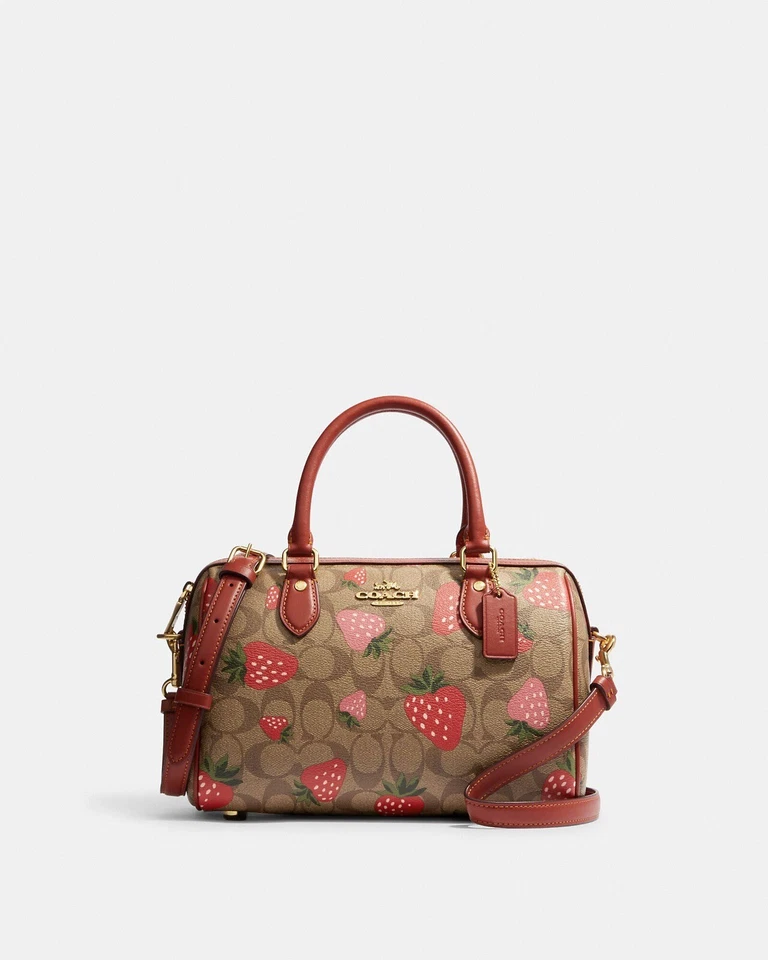 COACH Rowan Satchel CH511 Strawberry Print 2WAY Handbag Signature PVC Canvas Kha