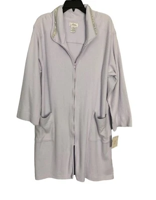 NUEVO CON ETIQUETAS ARIA Mujeres Cremallera Completa Bolsillos BATA Púrpura Floral Encaje 100% Algodón Grande XLarge Foto 1 de 4