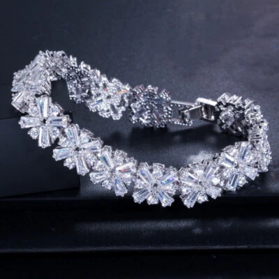 Engagement Jewelry Natural White Topaz Gems Solid Silver Flower Charm Bracelets - Image 1 of 4