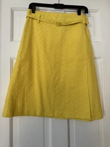 Express Design Studio Eyelet A-Line Mini Skirt Yellow Size 6 Textured Front Slit - Picture 1 of 2