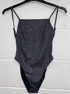 Calvin Klein Open Back Black And Silver Glitter Swimsuit Size Small PCA - Picture 1 of 8