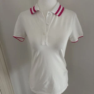 Tory Burch Sport Pleated Collar Snow white/Bright pink Tennis Polo Shirt XS - Picture 1 of 9